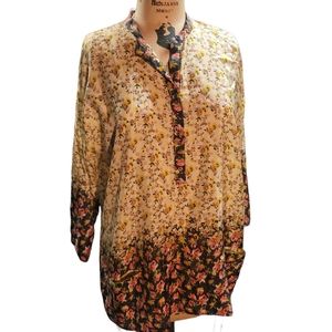 Johnny Was Floral pattern roses sz women's XL boho flowy silk tunic